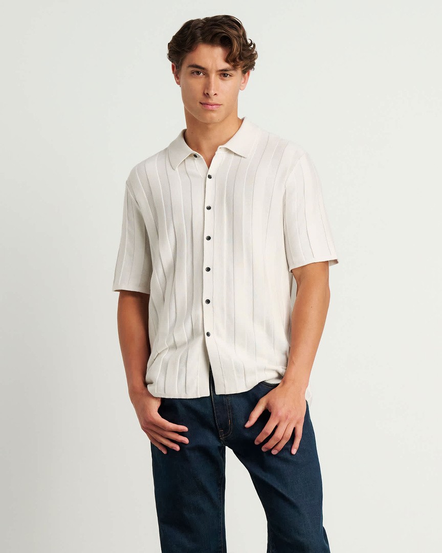 Billy Textured Knit Polo in Off White | JAG Billy Textured Knit Polo in Off White | JAG