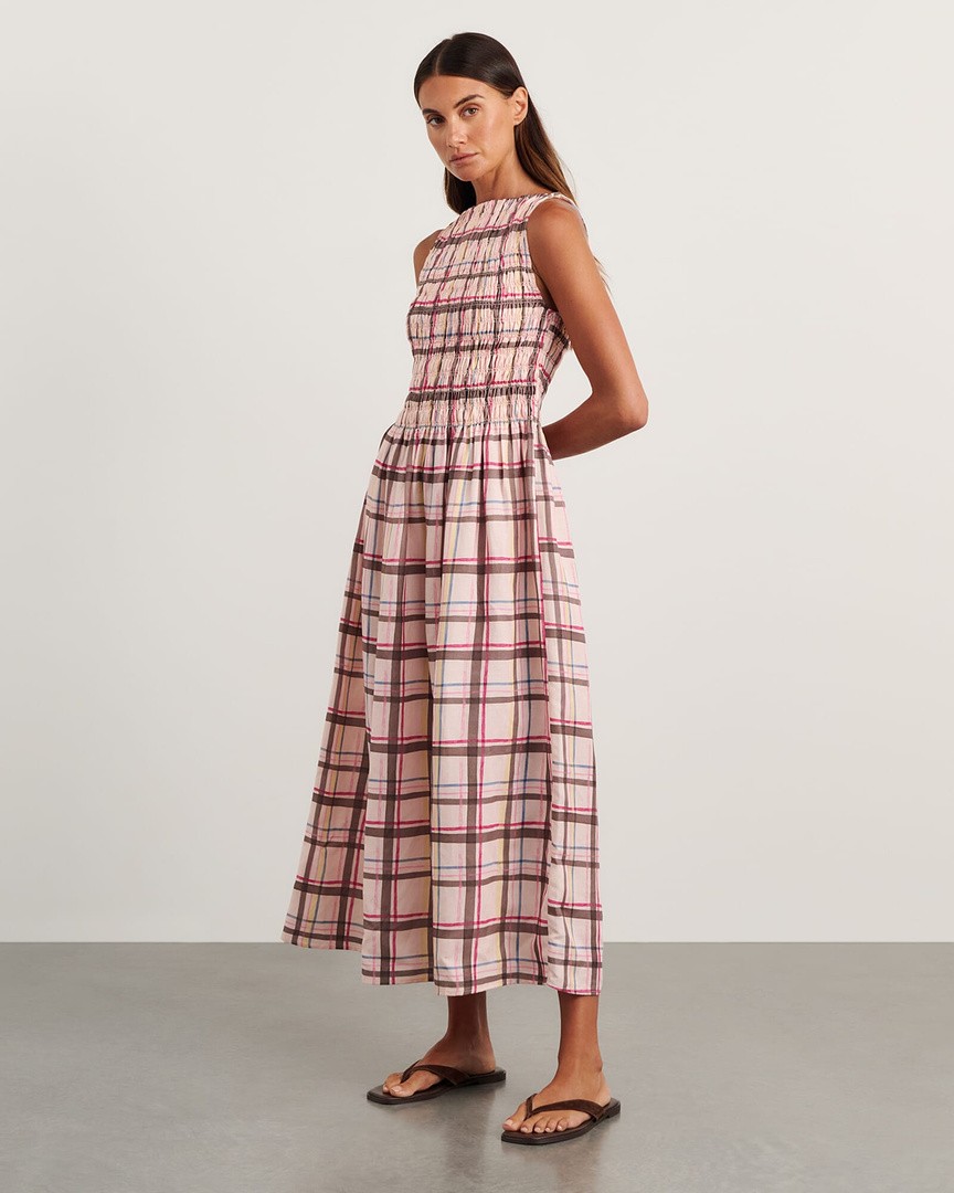 Sara Linen Midi Dress in Azure | JAG