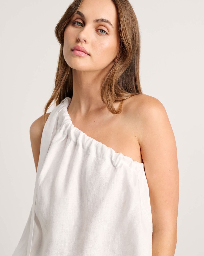 Kriti Cotton Rib One Shoulder in White | JAG