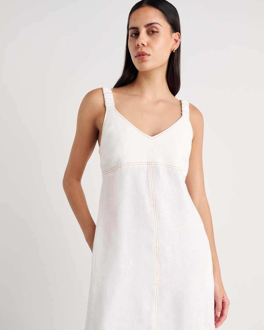Sara Linen Midi Dress in Azure | JAG