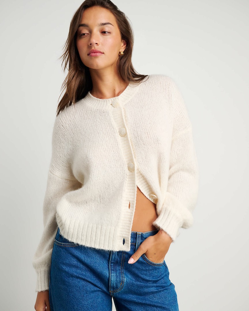 Lily Fluffy Knit Cardigan in Sunshine | JAG