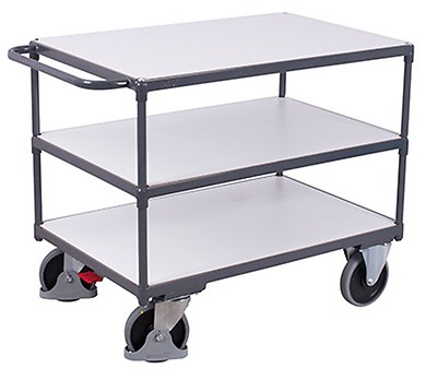 VARIOfit® Schwerer Tischwagen mit 3 Ladeflächen 1.000 x 700 mm Traglast 500 kg 