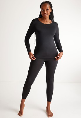 Womens Plain Black Long Sleeve Thermal Top Peacocks