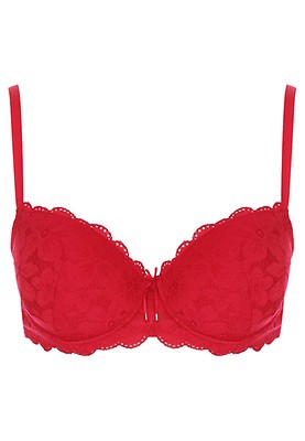 Womens Red Lily Lace Balcony Bra Peacocks