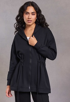 Womens Black Longline Waist Hoody Peacocks