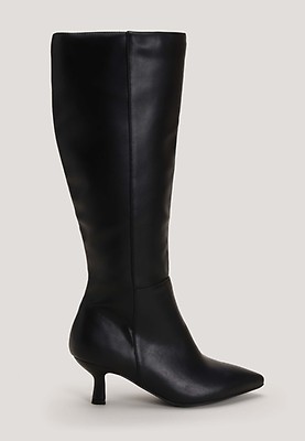 Plain black leather knee high boots best sale