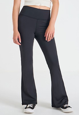 Older Girls Black Rib Yoga Pants Peacocks