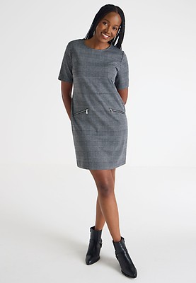 Womens Black Plain Zip Shift Dress Peacocks