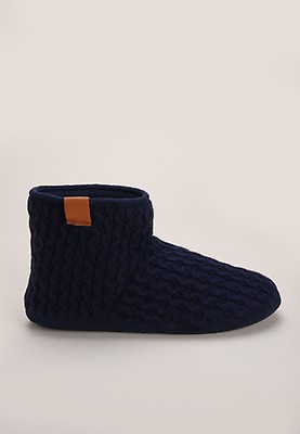Mens Grey Cable Slipper Boots Peacocks