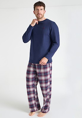 Mens Dark Purple Check Pyjama Set Peacocks