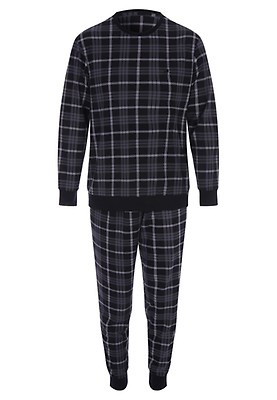 Mens Dark Green Check Print Fleece Pyjama Gift Set Peacocks