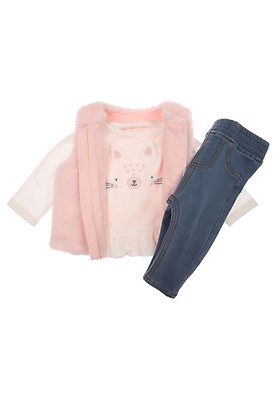 Baby Girls Cream Hooded Bear Borg Coat Peacocks