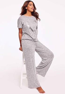 Womens Blue Plain Flare Pyjama Bottoms Peacocks