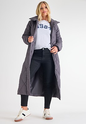 Womens Black Extra Longline Padded Coat Peacocks