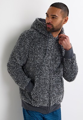 Mens Navy Sherpa Zip Through Hoody Peacocks