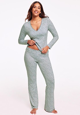 Womens Blue Plain Flare Pyjama Bottoms Peacocks