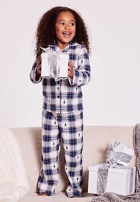 Womens Blue Check Family Christmas Pyjama Set Peacocks