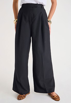 Womens Black Wide Leg Front Pleat Trousers Peacocks