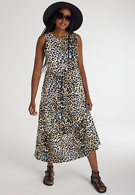 Womens Black Tan Animal Print Dress Peacocks