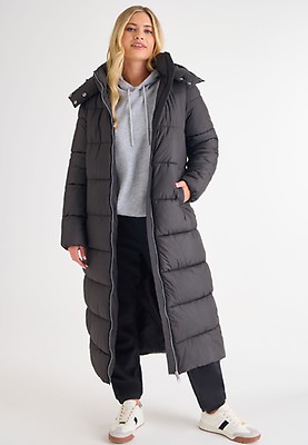 Womens Black Mid Length Parka Coat Peacocks