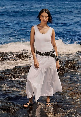 ★LAMINEZ★ Lake Pintuck Midi Skirt Ivory Womens White Ditsy Dobby Tiered Maxi Skirt | Peacocks