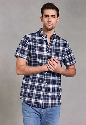 トップス Square Tail Oxford Short Sleeve Shirt XL Mens Mid Blue & White Check Oxford Short Sleeve Shirt | Peacocks