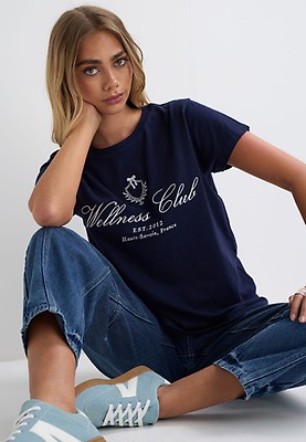 Womens Burgundy Soho Sports Club Graphic Cotton T-Shirt