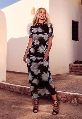 Womens Black Floral Print Cap Sleeve Midi Dress | Peacocks
