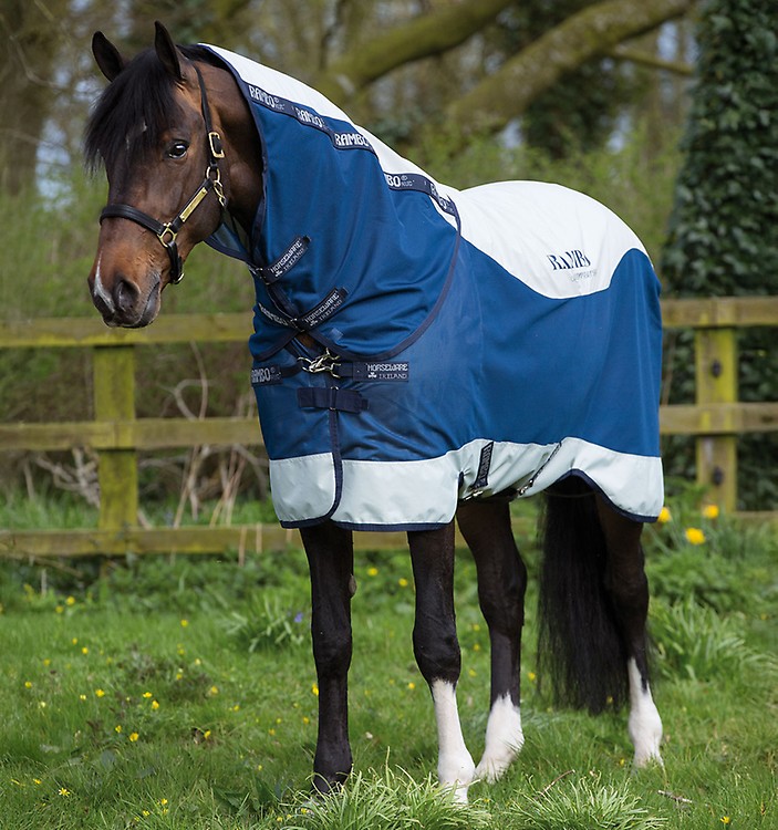 Tappeto Stabile Horseware Rambo Optimo 200g Navy - Con Bavaglino, Taglie 5'6"-7'3"
