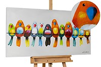 Alenoss Ölgemälde Set – 2x Handbemalte Leinwandbilder 50,8 X 50,8 Cm, Bunte Vögel, Fertig Zum Aufhängen