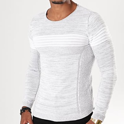 LBO - Pull Slim Fit A Rayures JUM-45 Noir Blanc