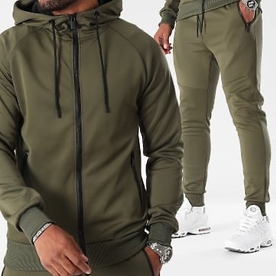 DUHENWU Survêtement De Sport Pour Homme - Couleur Unie - Sweat à Capuche Et Pantalon De Jogging - 2 Pièces - Confortable - Doux - Coupe Universelle - Y2K - Hip Hop Streetwear, O Café., XL