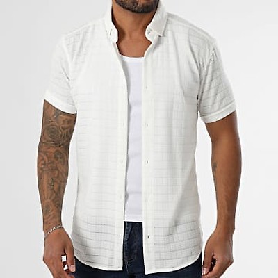 Chemise Manches Courtes Blanche Et Noire Armita CH5192 - Taille M | Étiquetée 29,99€ | Neuve Avec étiquettes