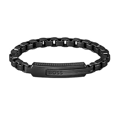 BOSS Jewellery Thad Braided Black Leather Men s Bracelet