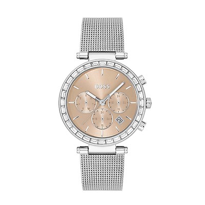 BOSS Watches Andra Steel Mesh Rose Gold 39MM Chronograph Watch
