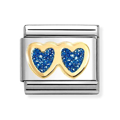 Nomination Composable Classic Blue Glitter Double Heart Charm