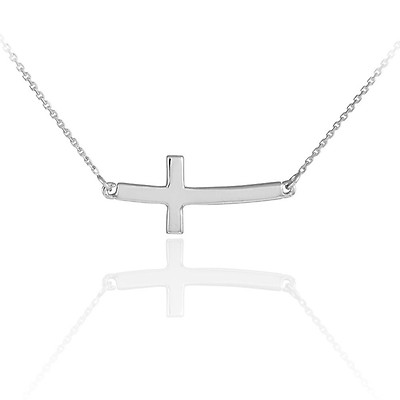 Sterling silver sideways curved cross necklace sale