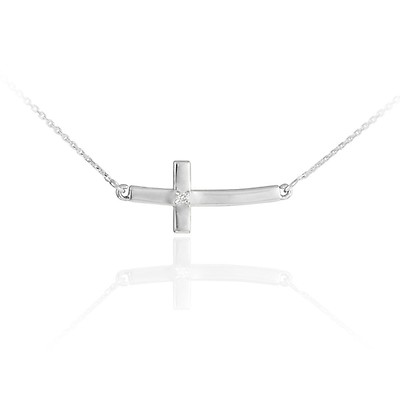 Sterling silver sideways curved cross necklace sale