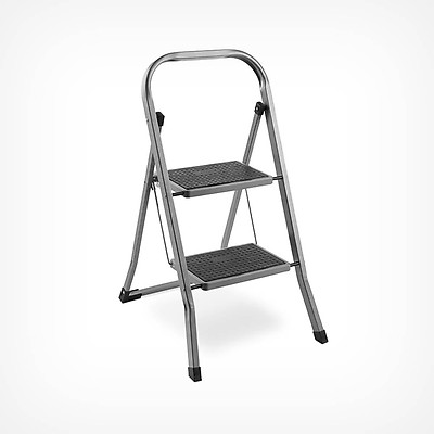 White Metal Folding Step Stool Anti Slip One Step Collapsible Steel Kitchen Ladder