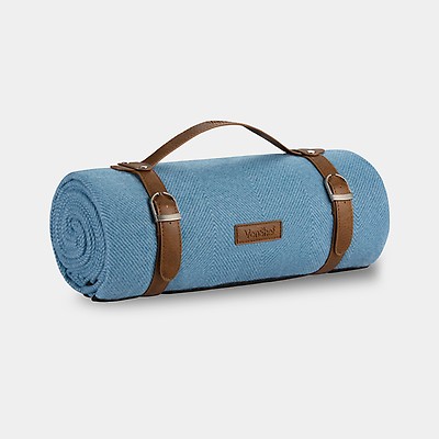 Extra Large Picnic Blanket | Blue Herringbone | VonShef