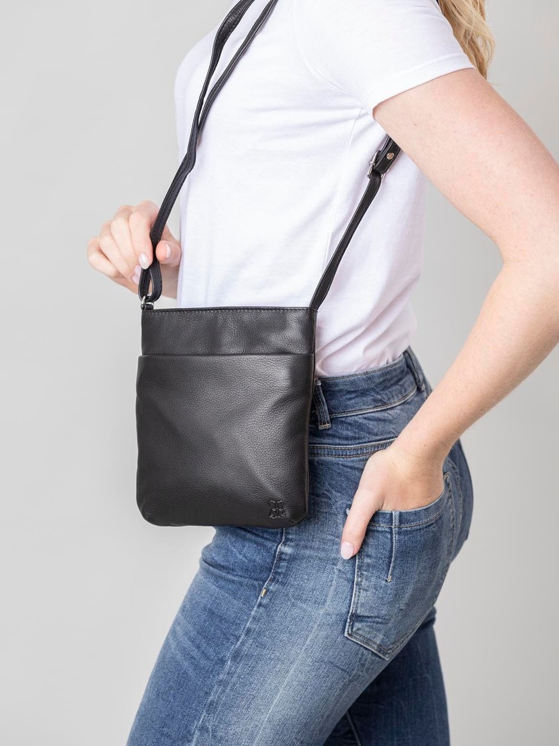 Threlkeld Small Leather Cross Body Bag in Black Lakeland Leather