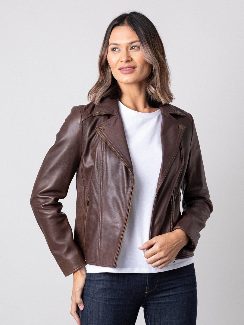 Thursby Vegetable Tanned Leather Biker Jacket in Tan