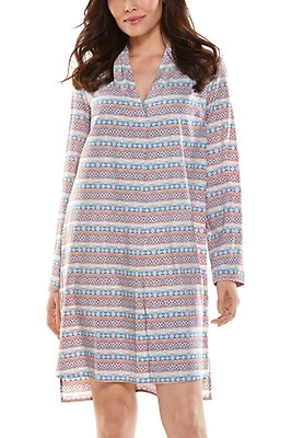 Coolibar UPF 50 Womens Oceanside Tunic Dress Sun Protective 2X- Black Modern Palm