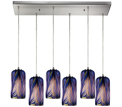 Satin Nickel Finish Elk Lighting 517-6RC-S 30 by 9-Inch Mulinello 6-Light Pendant with Sapphire Glass Shade 