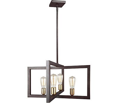 Clifton Heights Collection Four-Light Antique Bronze Etched Glass Craftsman  Chandelier Light, P400118-020