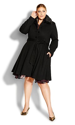 Women's Plus Size Romantic Luxe Wool Blend Black Coat