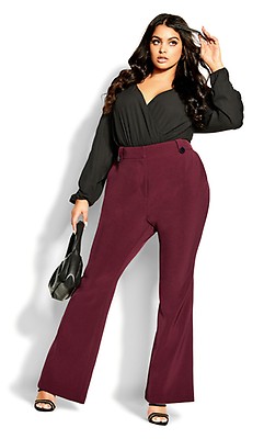 New PLUS SIZE Womens BURGUNDY HIGH WAISTED WIDE FLARE PALAZZO