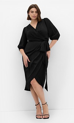 City Chic Plus Size Marissa Dress - Women's Faux Wrap Midi Dress Size 14