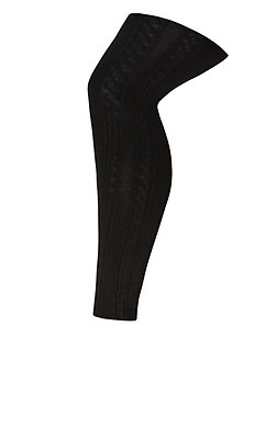 Shape Black Fluffy Knit Leggings, Curve
