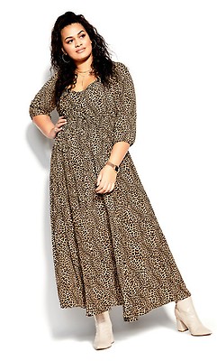 Women's Plus Size Leopard Print Black Maxi Dress